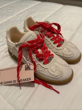 The Ganni ‘08 sneaker Cream Canvas Sneakers with Red Laces size 37 US 7